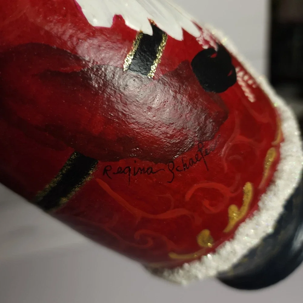 Handmade Gourd Santa‎ Claus Christmas Figure Hand Painted Signed Regina Schaefer